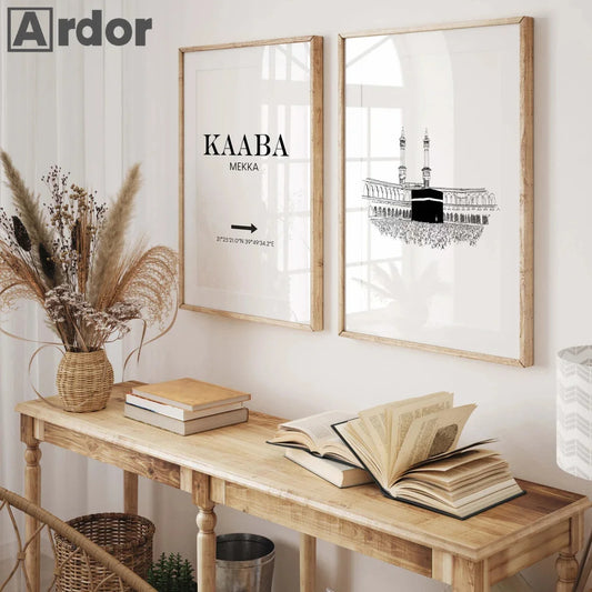 Abstract Kaaba Al Aqsa Mosque Posters Black White Islamic Calligraphy Wall Art Print Paintings Canvas Pictures Living Room Decor