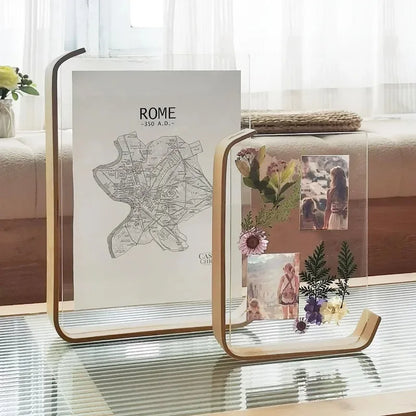 Wooden Picture Frame Swing Table DIY Transparent Herbarium Display Frame Acrylic Double Sided Personalized Photo Box Home Decor